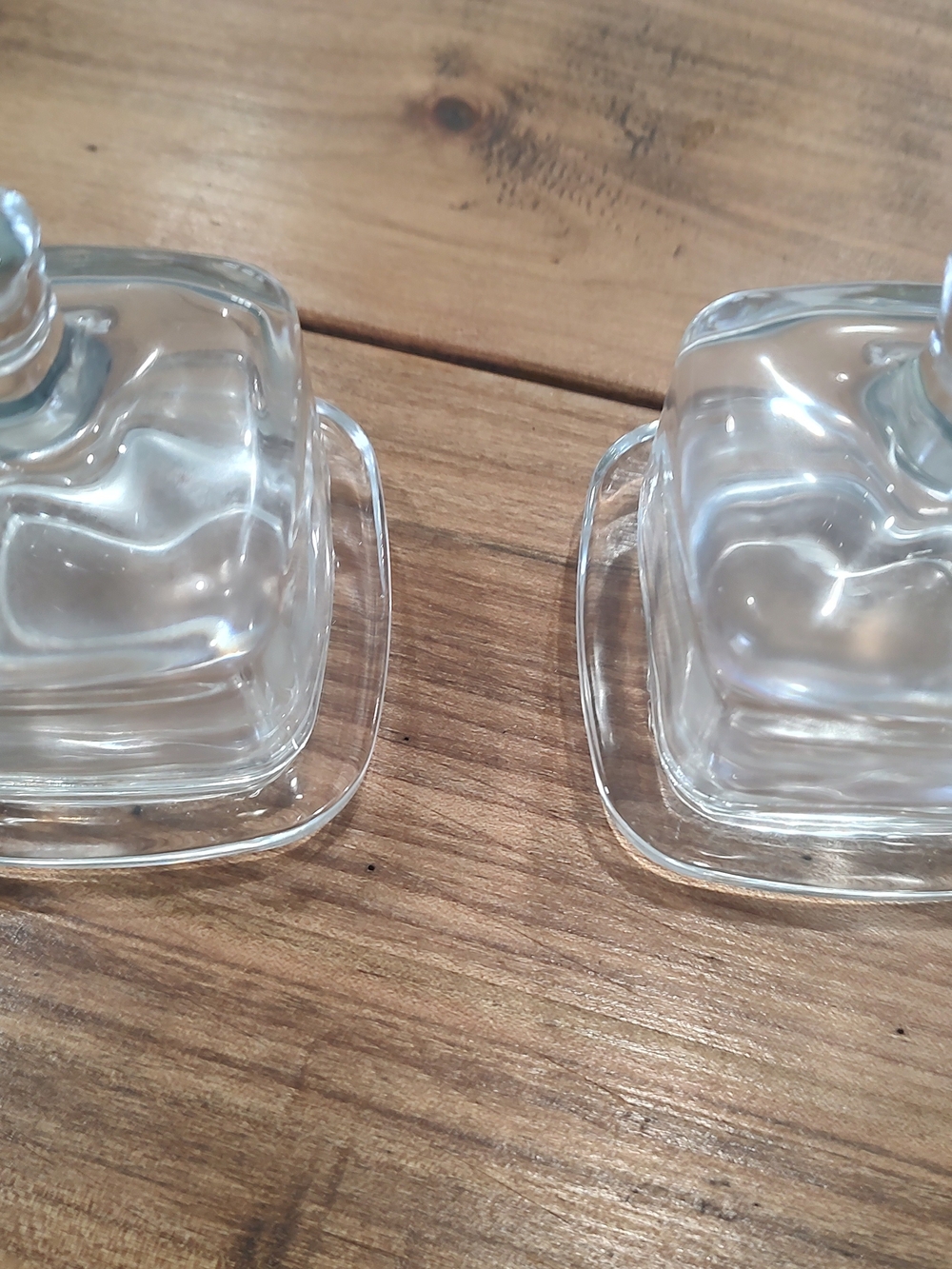 Vintage Glass Butter Dish Set Of 2 - Clear Glass.